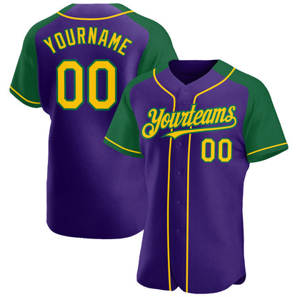 Custom Purple Yellow-Kelly Green Authentic Raglan Sleeves Baseball Jersey - Sky-Custom