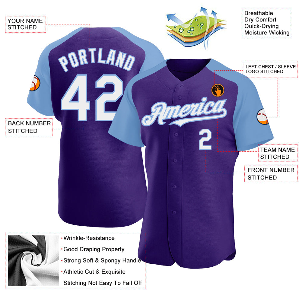 Custom Purple White-Light Blue Authentic Raglan Sleeves Baseball Jersey - Sky-Custom