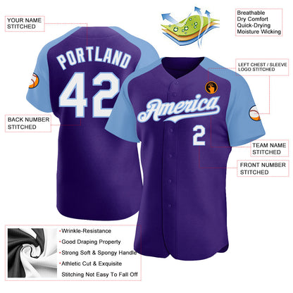 Custom Purple White-Light Blue Authentic Raglan Sleeves Baseball Jersey - Sky-Custom