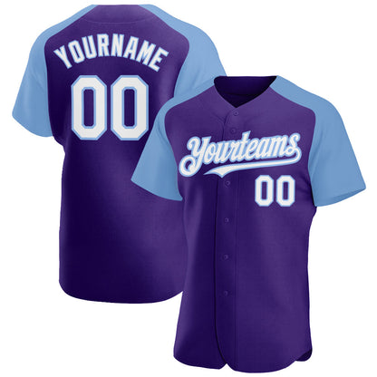 Custom Purple White-Light Blue Authentic Raglan Sleeves Baseball Jersey - Sky-Custom