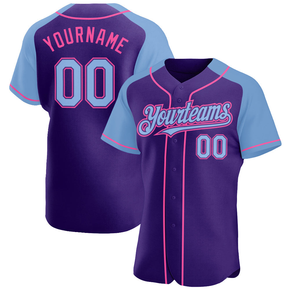 Custom Purple Light Blue-Pink Authentic Raglan Sleeves Baseball Jersey - Sky-Custom