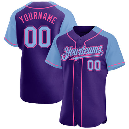 Custom Purple Light Blue-Pink Authentic Raglan Sleeves Baseball Jersey - Sky-Custom