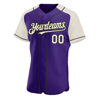 Custom Purple Cream-Black Authentic Raglan Sleeves Baseball Jersey - Sky-Custom