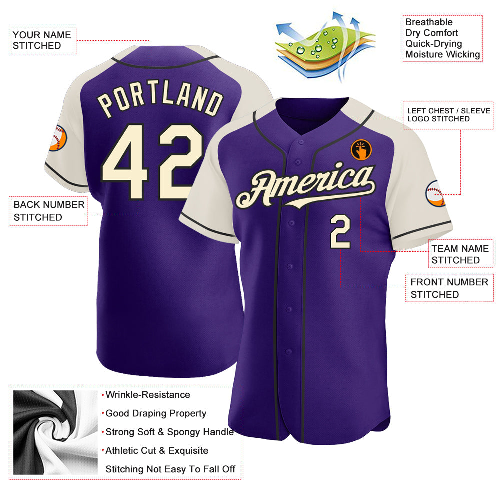 Custom Purple Cream-Black Authentic Raglan Sleeves Baseball Jersey - Sky-Custom