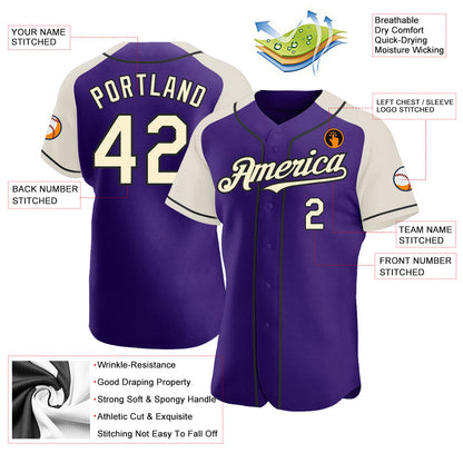 Custom Purple Cream-Black Authentic Raglan Sleeves Baseball Jersey - Sky-Custom