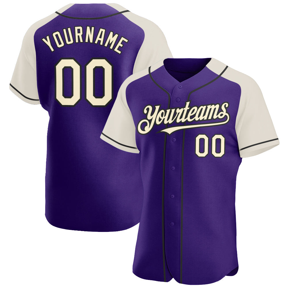 Custom Purple Cream-Black Authentic Raglan Sleeves Baseball Jersey - Sky-Custom