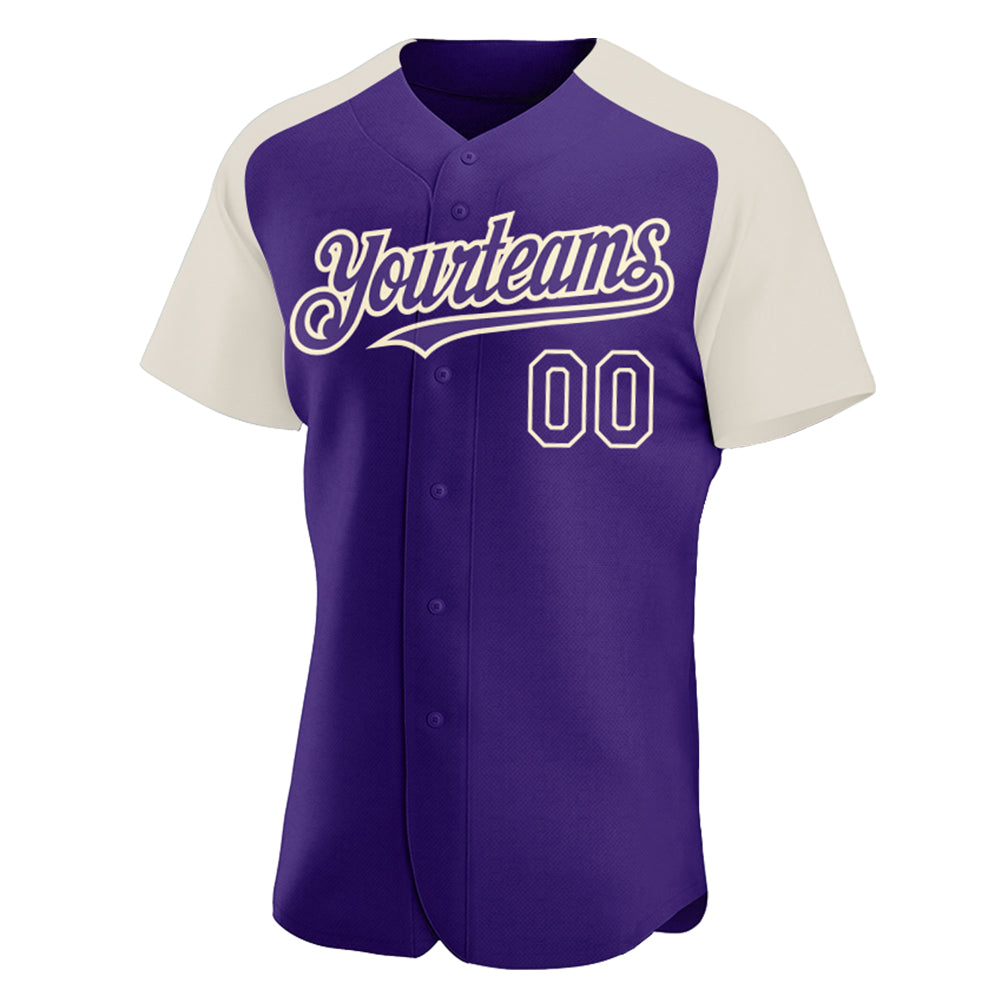 Custom Purple Cream Authentic Raglan Sleeves Baseball Jersey - Sky-Custom
