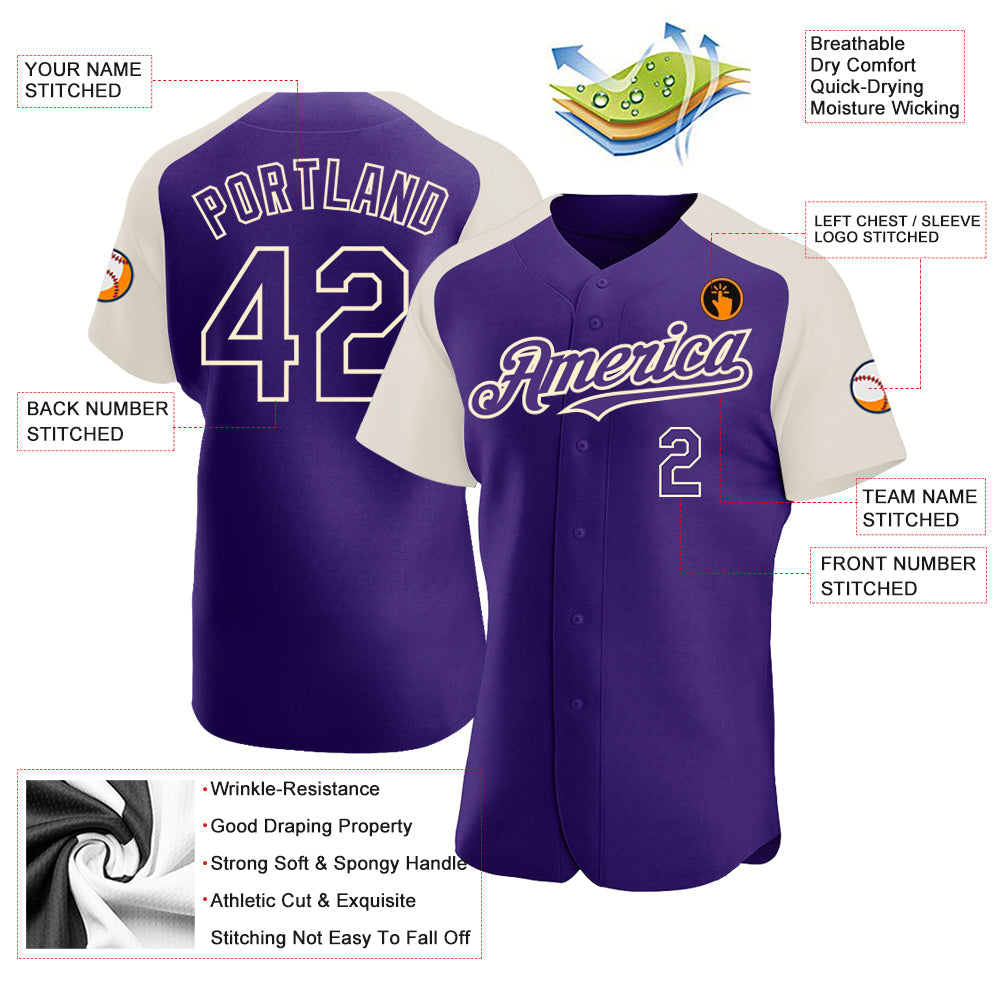 Custom Purple Cream Authentic Raglan Sleeves Baseball Jersey - Sky-Custom