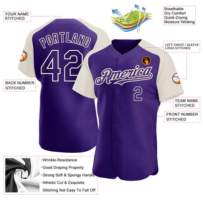Custom Purple Cream Authentic Raglan Sleeves Baseball Jersey - Sky-Custom