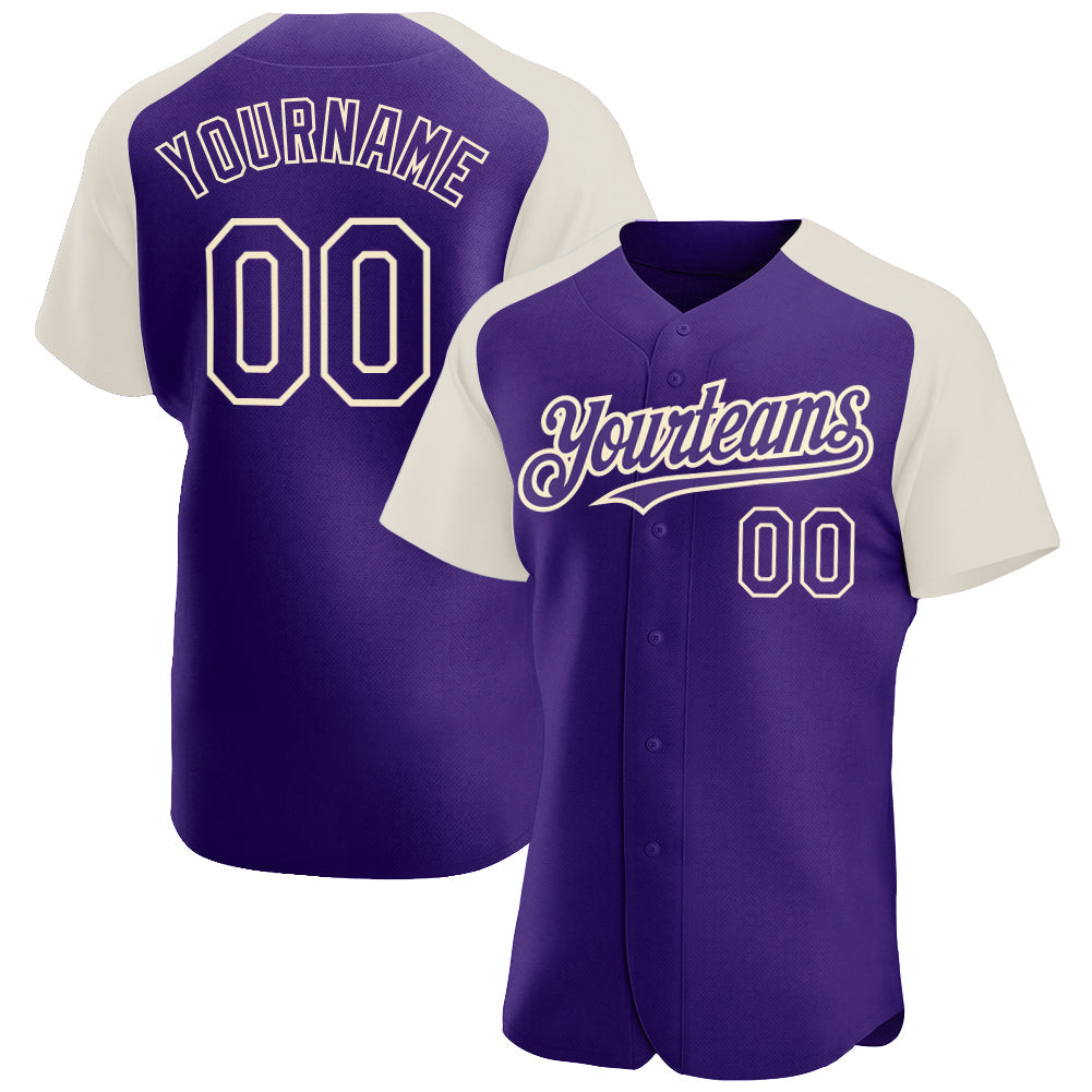 Custom Purple Cream Authentic Raglan Sleeves Baseball Jersey - Sky-Custom