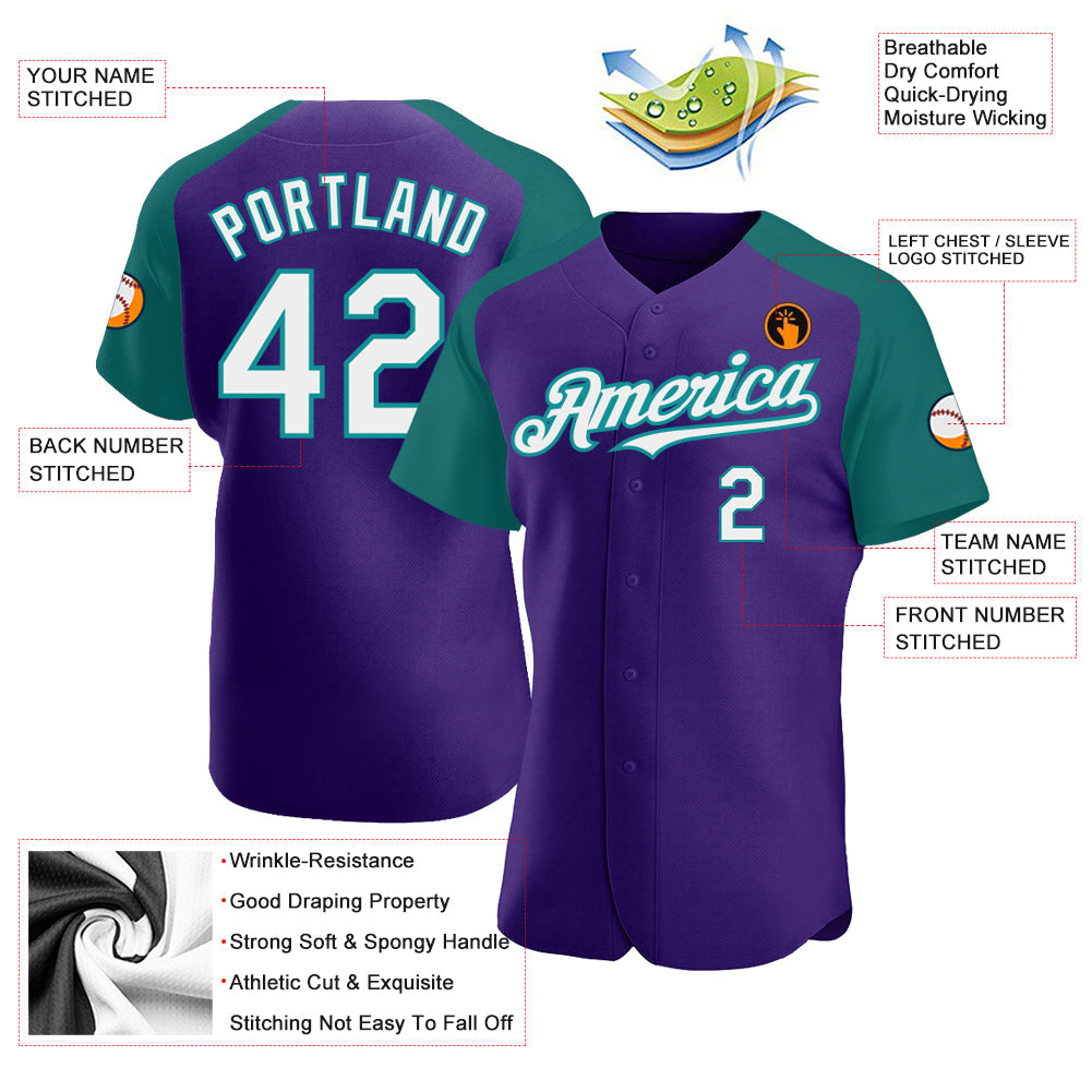 Custom Purple White-Teal Authentic Raglan Sleeves Baseball Jersey - Sky-Custom