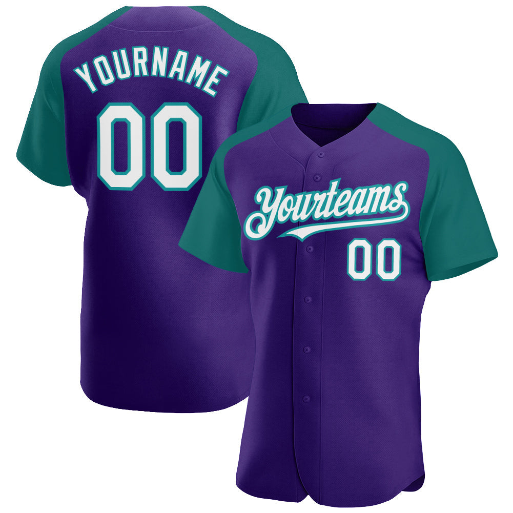 Custom Purple White-Teal Authentic Raglan Sleeves Baseball Jersey - Sky-Custom