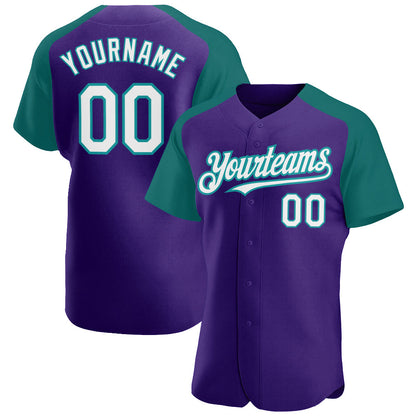 Custom Purple White-Teal Authentic Raglan Sleeves Baseball Jersey - Sky-Custom