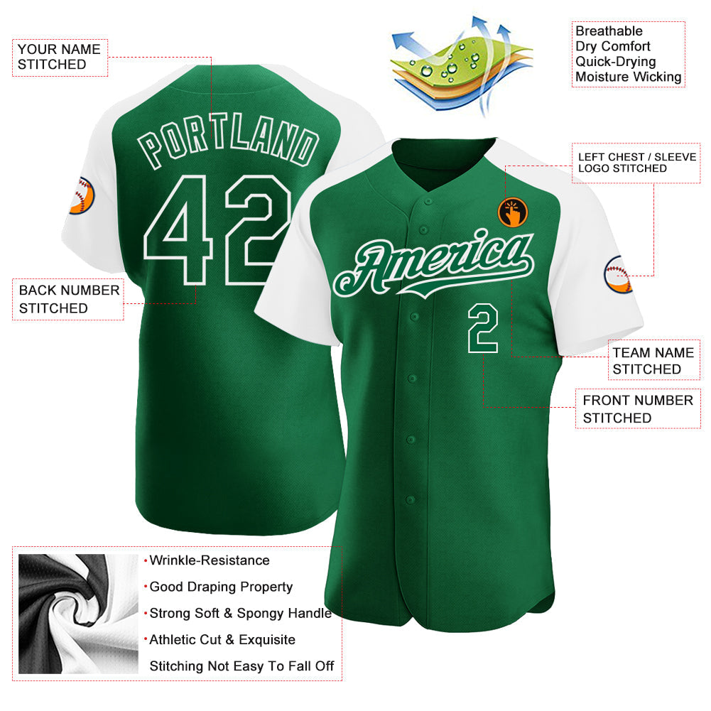 Custom Kelly Green White Authentic Raglan Sleeves Baseball Jersey - Sky-Custom