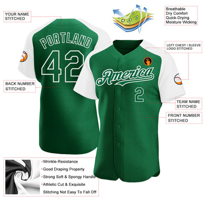 Custom Kelly Green White Authentic Raglan Sleeves Baseball Jersey - Sky-Custom