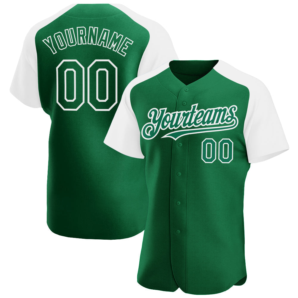 Custom Kelly Green White Authentic Raglan Sleeves Baseball Jersey - Sky-Custom
