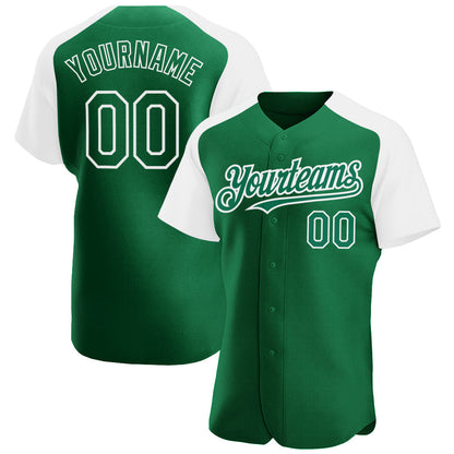Custom Kelly Green White Authentic Raglan Sleeves Baseball Jersey - Sky-Custom