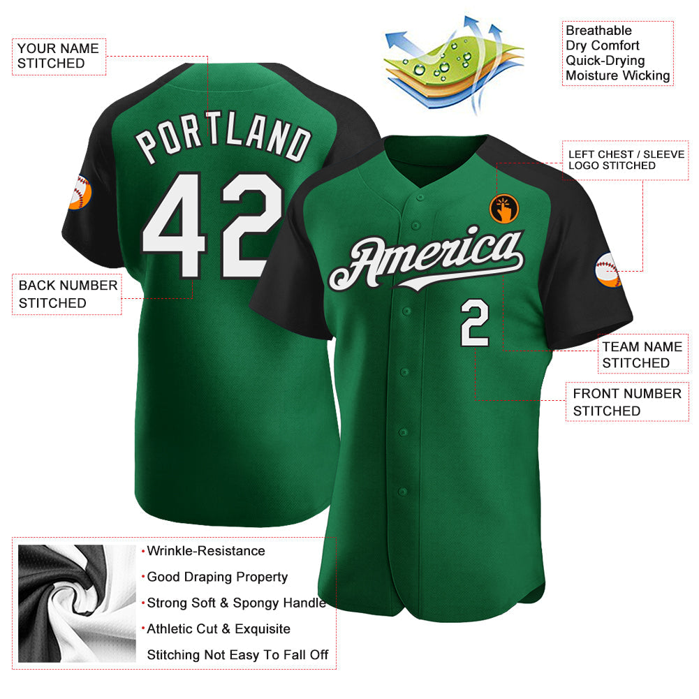 Custom Kelly Green White-Black Authentic Raglan Sleeves Baseball Jersey - Sky-Custom