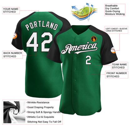 Custom Kelly Green White-Black Authentic Raglan Sleeves Baseball Jersey - Sky-Custom