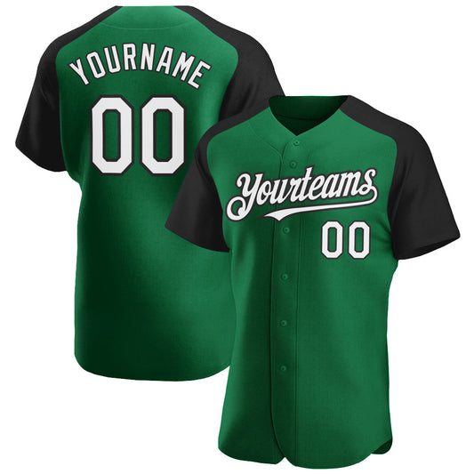 Custom Kelly Green White-Black Authentic Raglan Sleeves Baseball Jersey - Sky-Custom