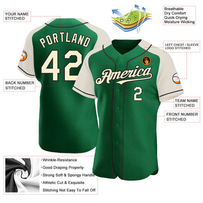 Custom Kelly Green Cream-Black Authentic Raglan Sleeves Baseball Jersey - Sky-Custom