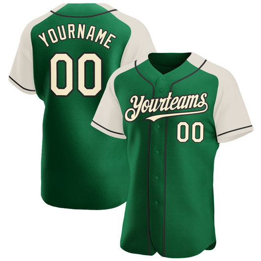 Custom Kelly Green Cream-Black Authentic Raglan Sleeves Baseball Jersey - Sky-Custom
