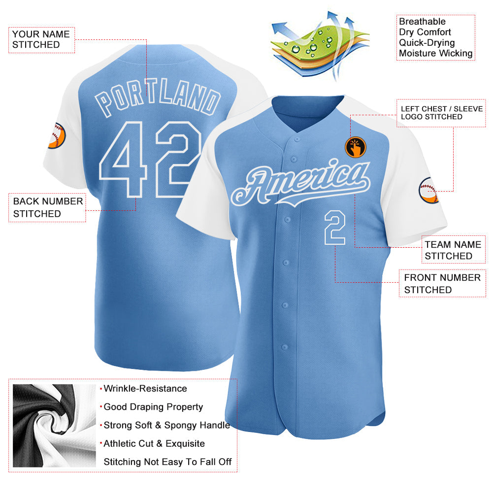 Custom Light Blue White Authentic Raglan Sleeves Baseball Jersey - Sky-Custom