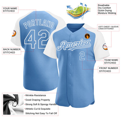 Custom Light Blue White Authentic Raglan Sleeves Baseball Jersey - Sky-Custom