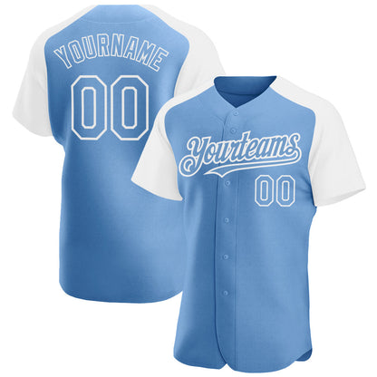 Custom Light Blue White Authentic Raglan Sleeves Baseball Jersey - Sky-Custom