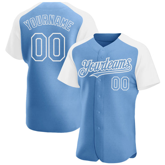 Custom Light Blue White Authentic Raglan Sleeves Baseball Jersey - Sky-Custom