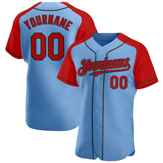 Custom Light Blue Red-Black Authentic Raglan Sleeves Baseball Jersey - Sky-Custom