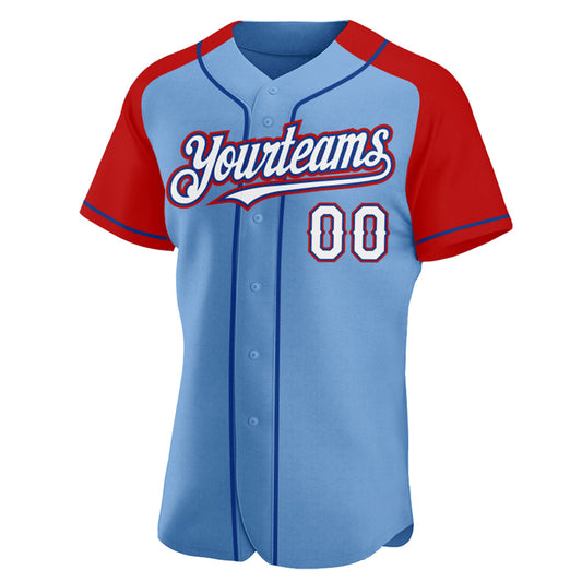 Custom Light Blue White Red-Royal Authentic Raglan Sleeves Baseball Jersey - Sky-Custom