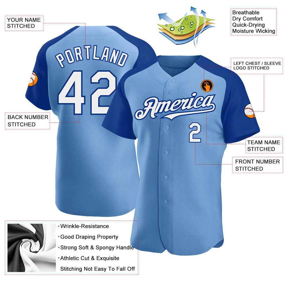 Custom Light Blue White-Royal Authentic Raglan Sleeves Baseball Jersey - Sky-Custom
