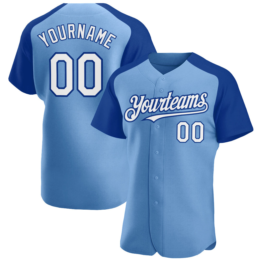 Custom Light Blue White-Royal Authentic Raglan Sleeves Baseball Jersey - Sky-Custom