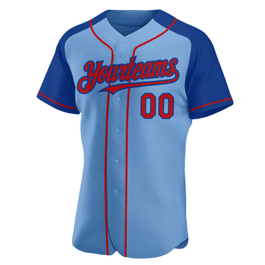 Custom Light Blue Red-Royal Authentic Raglan Sleeves Baseball Jersey - Sky-Custom