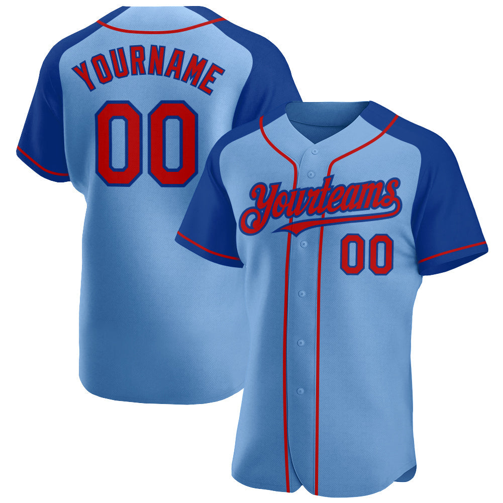 Custom Light Blue Red-Royal Authentic Raglan Sleeves Baseball Jersey - Sky-Custom