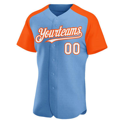 Custom Light Blue White-Orange Authentic Raglan Sleeves Baseball Jersey - Sky-Custom