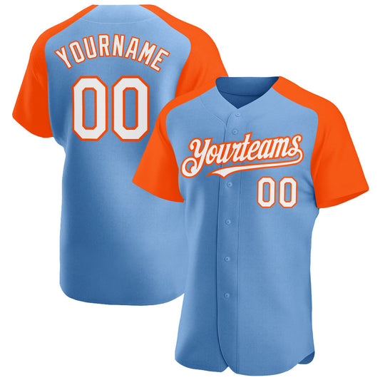 Custom Light Blue White-Orange Authentic Raglan Sleeves Baseball Jersey - Sky-Custom