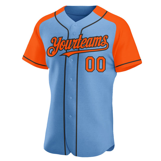 Custom Light Blue Orange-Black Authentic Raglan Sleeves Baseball Jersey - Sky-Custom