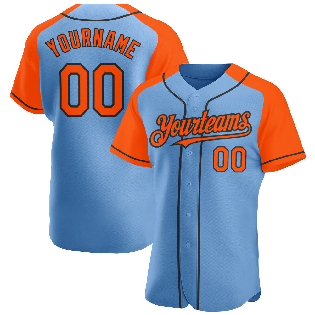 Custom Light Blue Orange-Black Authentic Raglan Sleeves Baseball Jersey - Sky-Custom
