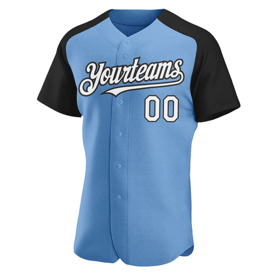 Custom Light Blue White-Black Authentic Raglan Sleeves Baseball Jersey - Sky-Custom