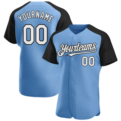 Custom Light Blue White-Black Authentic Raglan Sleeves Baseball Jersey - Sky-Custom