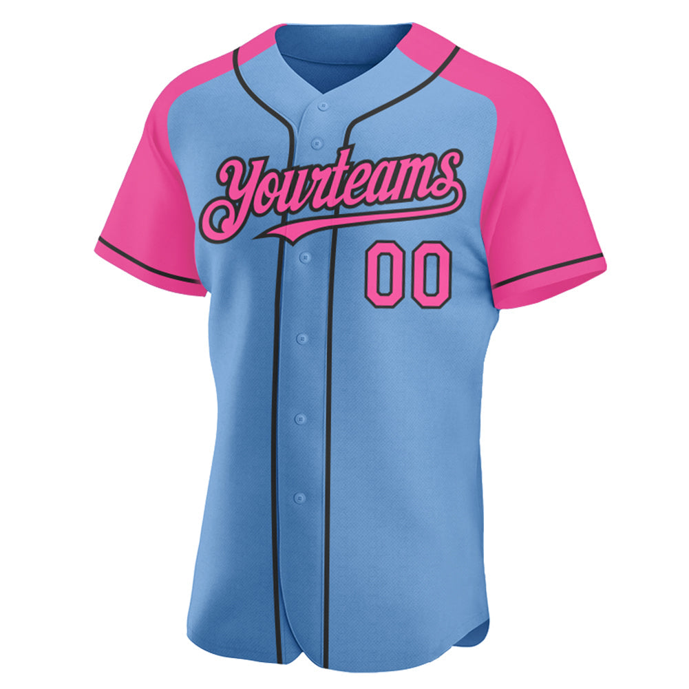 Custom Light Blue Pink-Black Authentic Raglan Sleeves Baseball Jersey - Sky-Custom