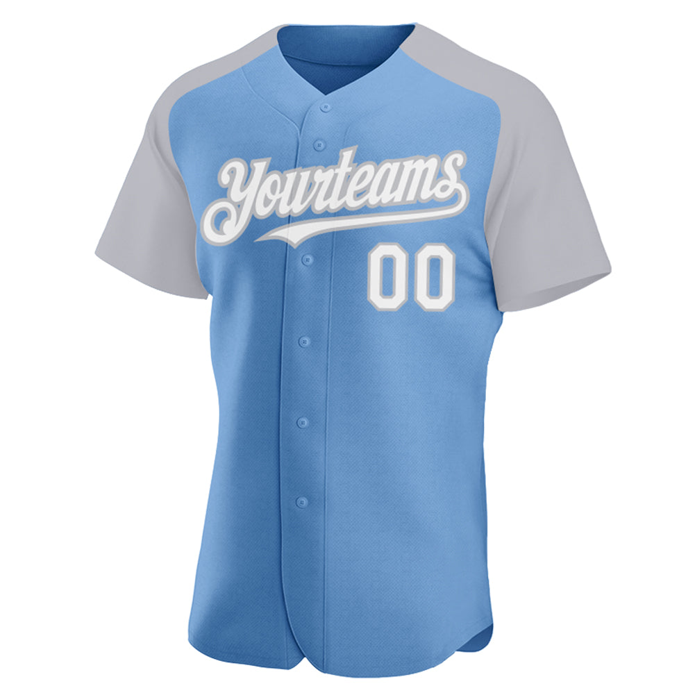 Custom Light Blue White-Gray Authentic Raglan Sleeves Baseball Jersey - Sky-Custom