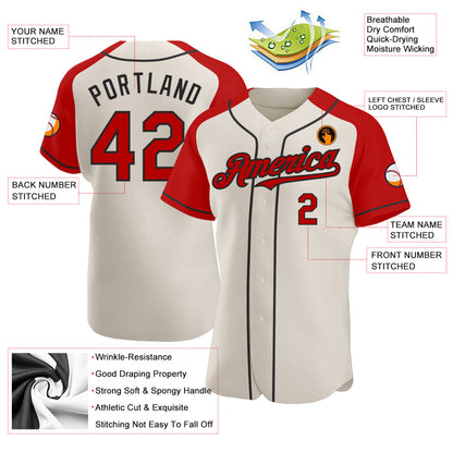 Custom Cream Red-Black Authentic Raglan Sleeves Baseball Jersey - Sky-Custom