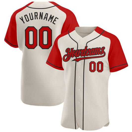 Custom Cream Red-Black Authentic Raglan Sleeves Baseball Jersey - Sky-Custom
