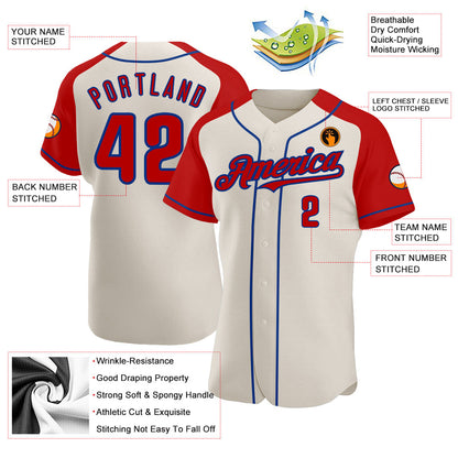 Custom Cream Red-Royal Authentic Raglan Sleeves Baseball Jersey - Sky-Custom