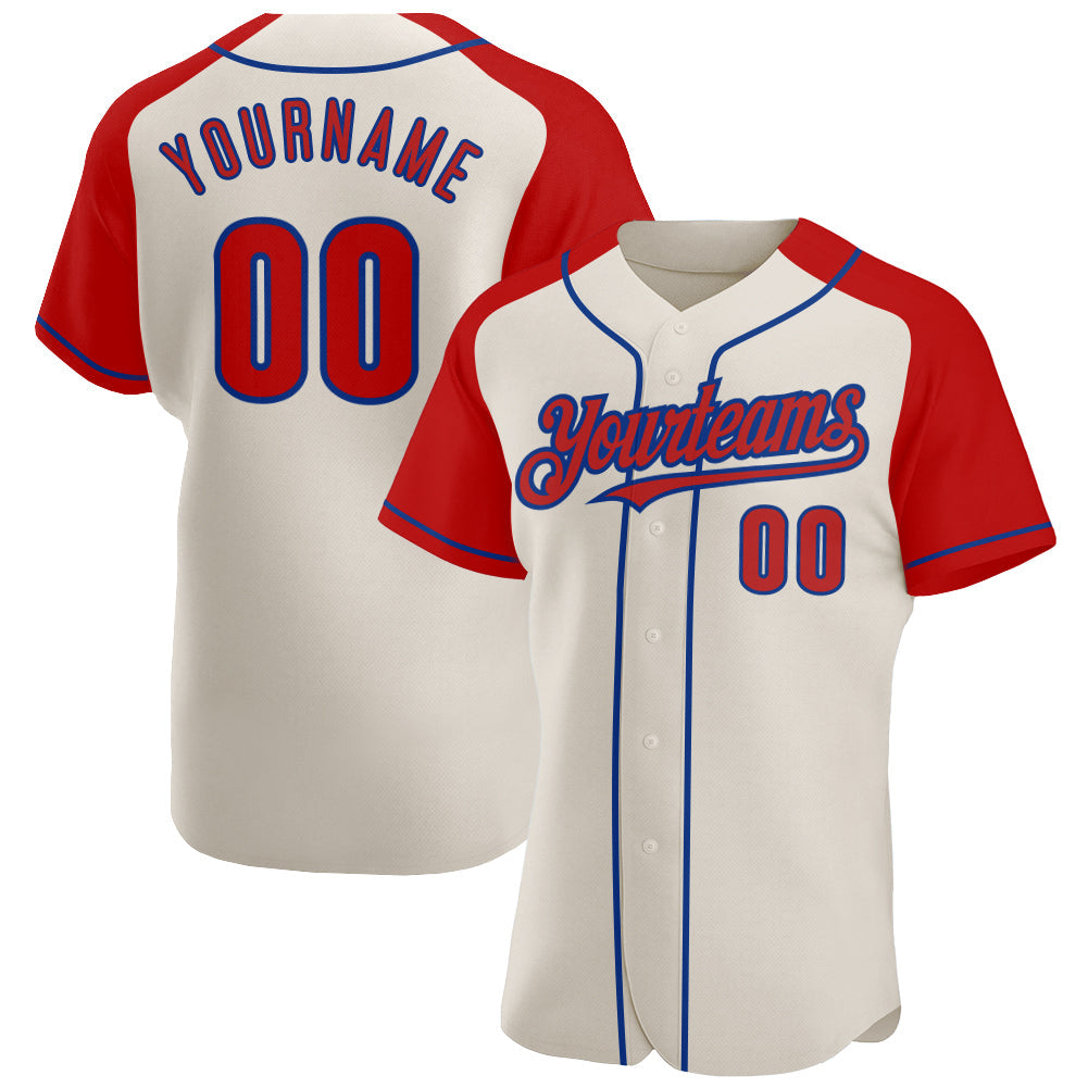 Custom Cream Red-Royal Authentic Raglan Sleeves Baseball Jersey - Sky-Custom