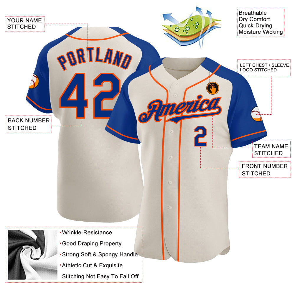 Custom Cream Royal-Orange Authentic Raglan Sleeves Baseball Jersey - Sky-Custom