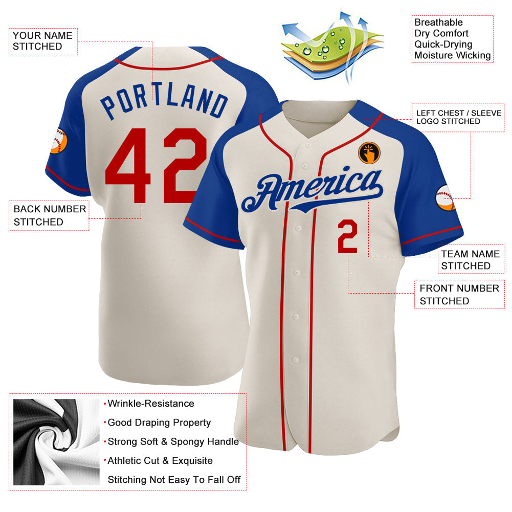 Custom Cream Red-Royal Authentic Raglan Sleeves Baseball Jersey - Sky-Custom